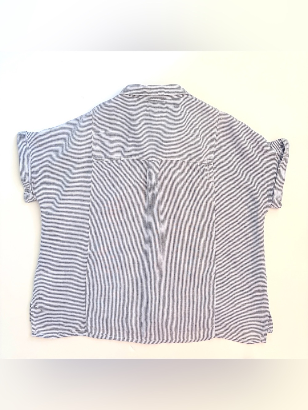 Christian Siriano 100% Linen Striped Button Up Short Sleeve Shirt Top SZ L - Picture 8 of 9